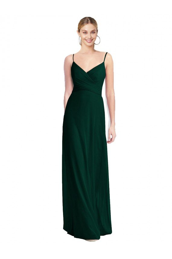 Affordable Wide V-Neck Long Spaghetti Strap Chiffon Bridesmaid Dress UK