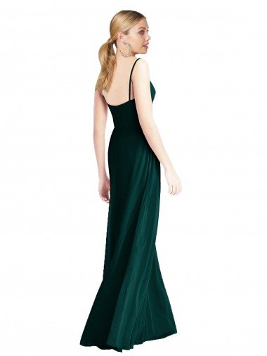 Affordable Wide V-Neck Long Spaghetti Strap Chiffon Bridesmaid Dress UK