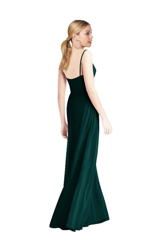 Affordable Wide V-Neck Long Spaghetti Strap Chiffon Bridesmaid Dress UK