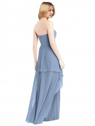 Affordable Strapless Chiffon Bridesmaid Dress with Skirt Overlay UK