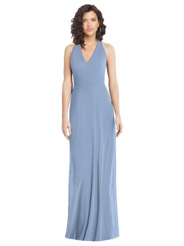 Affordable V-Neck Halter Back Straps Chiffon Formal Bridesmaid Dress UK