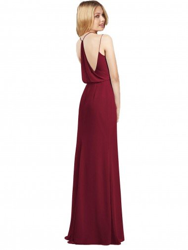 Affordable Full Length Draped Blouson Back Chiffon Maxi Bridesmaid Dress UK