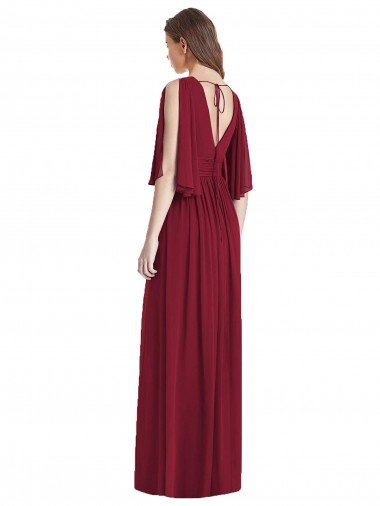 Affordable Split Sleeves Backless Chiffon Maxi Bridesmaid Dress UK