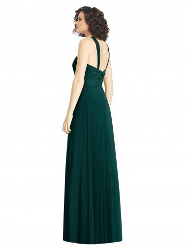 Affordable Draped Halter Neck Long Chiffon Bridesmaid Dress with Low Back UK