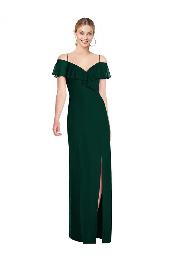 Affordable Ruffled Cold-Shoulder Maxi Chiffon Bridesmaid Dress UK