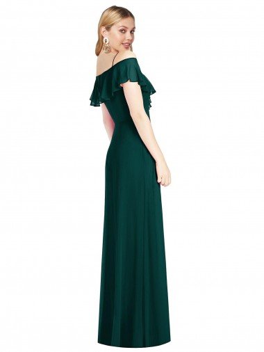 Affordable Ruffled Cold-Shoulder Maxi Chiffon Bridesmaid Dress UK
