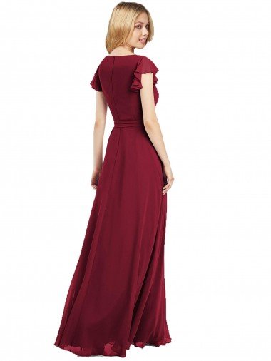 Affordable Flutter Sleeves Faux Wrap Chiffon Bridesmaid Dress UK