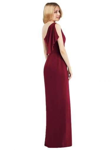 Affordable One Shoulder Chiffon Bridesmaid Dress with Draped Front Slit UK