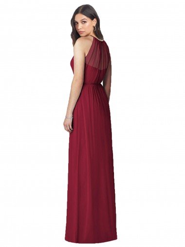 Affordable Halter Neck Full-Length Shirred Chiffon Bridesmaid Dress UK
