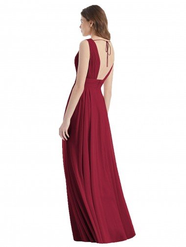 Affordable Plunge Deep V-Neckline Low Back Chiffon Bridesmaid Ress UK