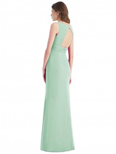 Affordable Sleek Open Back Chiffon V-Neck Bridesmaid Dress UK