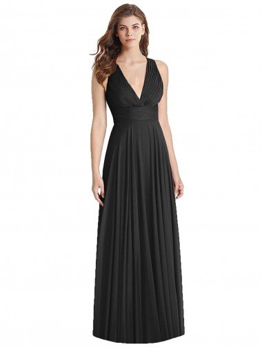 Affordable Full Length V-Neck Chiffon Bridesmaid Dress with Wide Criss Cross Straps UK