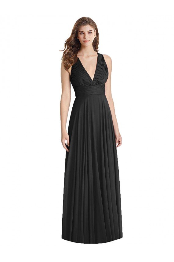 Affordable Full Length V-Neck Chiffon Bridesmaid Dress with Wide Criss Cross Straps UK