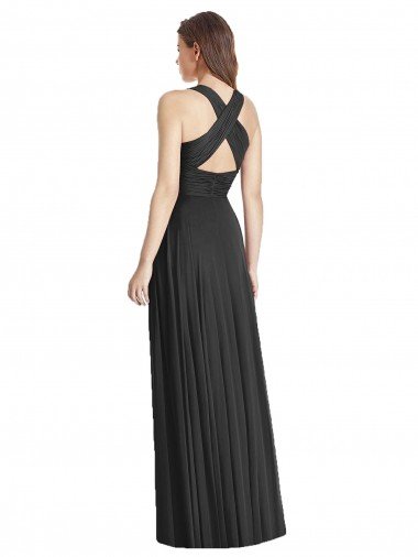 Affordable Full Length V-Neck Chiffon Bridesmaid Dress with Wide Criss Cross Straps UK