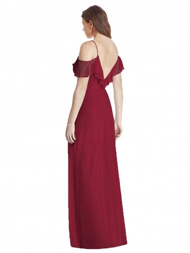 Affordable Ruffled Cold-Shoulder Chiffon Maxi Bridesmaid Dress UK
