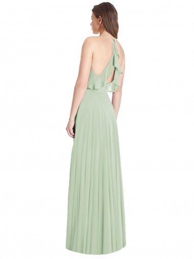 Affordable Ruffled Strap Cutout Wrap Maxi Chiffon Bridesmaid Dress UK