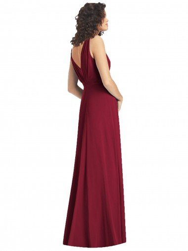 Affordable Draped V-Neck Long Sleeveless Chiffon Bridesmaid Dress UK