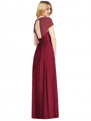Affordable V-Neck Cap Sleeves Sheer Back Chiffon Bridesmaid Dress UK