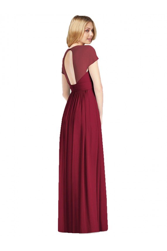 Affordable V-Neck Cap Sleeves Sheer Back Chiffon Bridesmaid Dress UK