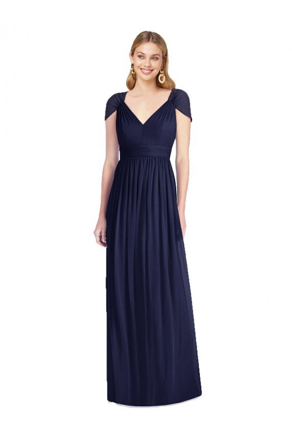 Affordable V-Neck Cap Sleeves Sheer Back Chiffon Bridesmaid Dress UK