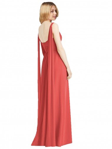 Affordable Full-Length V-Neck Chiffon Bridesmaid Dress Streamers Back UK