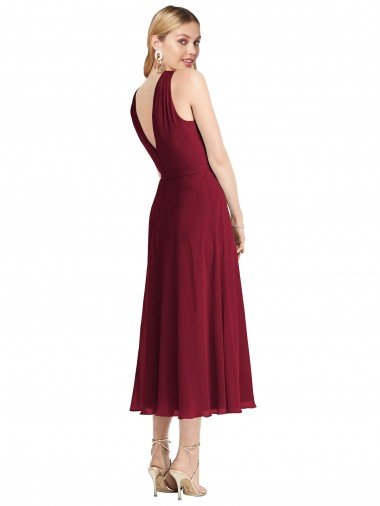 Affordable Midi Length Halter Plunging V-Back Chiffon Bridesmaid Dress / Cocktail Dress UK