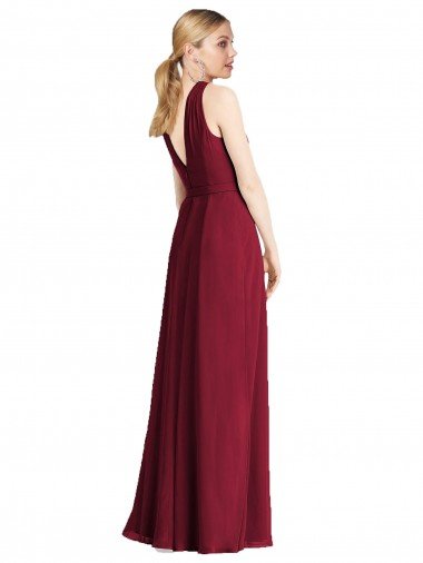 Affordable Plunging V-Back Long Full Length Chiffon Bridesmaid Dress UK