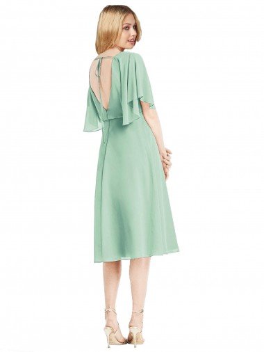 Affordable Open Back Flutter Sleeves Cocktail Length Chiffon Bridesmaid Dress UK