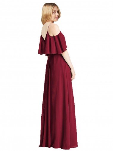 Affordable Spaghetti Straps V-Neck Chiffon Bridesmaid Dress with Sash Tie UK