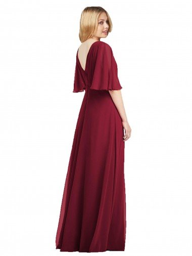 Affordable Full Length Lux Chiffon Flutter Sleeves Bridesmaid Dress UK