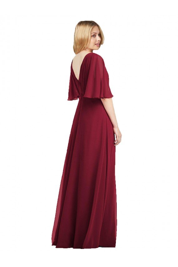 Affordable Full Length Lux Chiffon Flutter Sleeves Bridesmaid Dress UK
