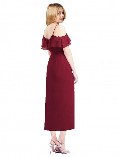 Affordable Cocktail Wrap Chiffon Bridesmaid Dress with Fluttering Ruffles UK