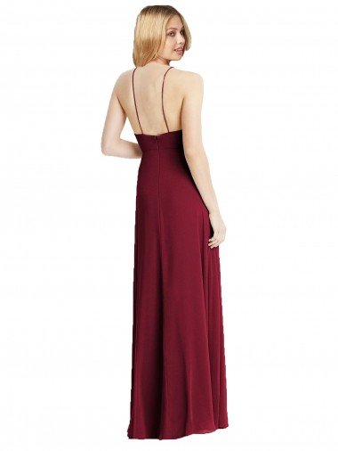 Affordable High-Neck Maxi Bridesmaid Dress with Front Slit UK