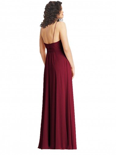 Affordable V-Neck Low Back Maxi Formal Wrap Chiffon Bridesmaid Dress UK