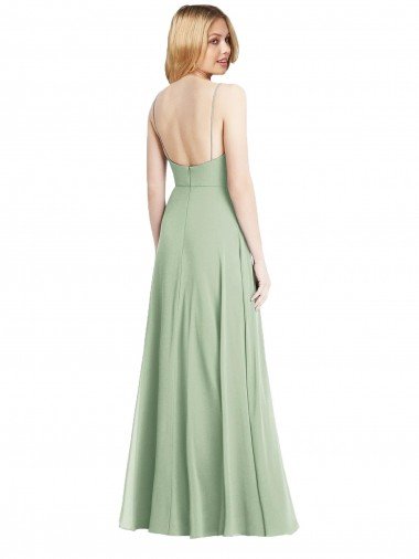 Affordable Sleek Spaghetti Straps Low Back Square Neck Maxi Formal Chiffon Bridesmaid Dress UK
