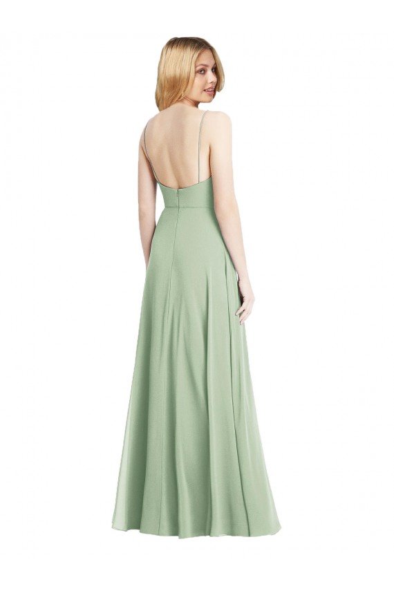 Affordable Sleek Spaghetti Straps Low Back Square Neck Maxi Formal Chiffon Bridesmaid Dress UK