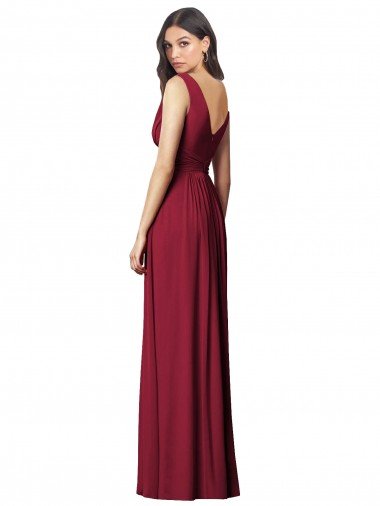 Affordable Draped V-Neck Shirred Chiffon Maxi Bridesmaid Dress UK