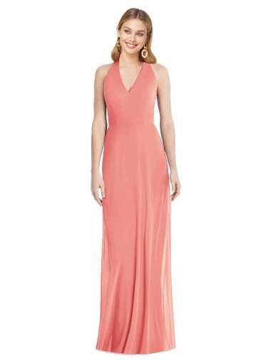 Affordable V-Neck Halter Chiffon Maxi Formal Bridesmaid Dress Open Back UK