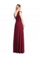 Affordable Full Length Bow-Shoulder V-Back Chiffon Bridesmaid Dress with Front Slit UK