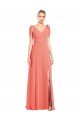 Affordable Full Length Bow-Shoulder V-Back Chiffon Bridesmaid Dress with Front Slit UK