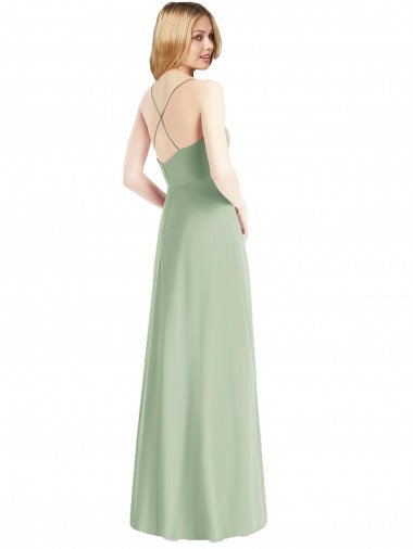 Affordable Cowl Neck Criss Cross Back Chiffon Maxi Bridesmaid Dress UK