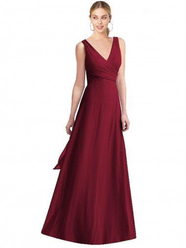 Affordable Sleeveless V-Neck Chiffon Wrap Bridesmaid Dress UK