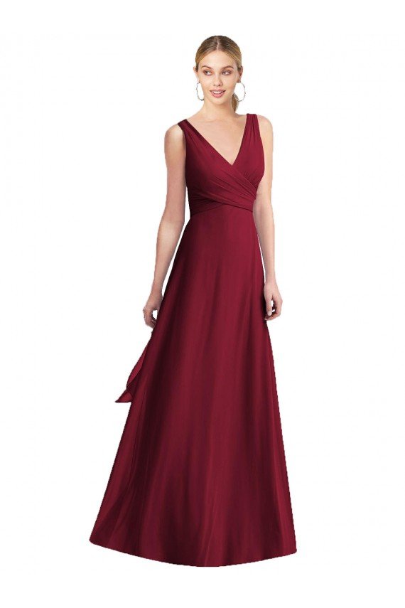 Affordable Sleeveless V-Neck Chiffon Wrap Bridesmaid Dress UK