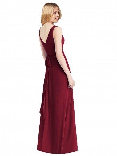 Affordable Sleeveless V-Neck Chiffon Wrap Bridesmaid Dress UK