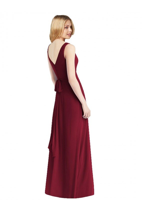 Affordable Sleeveless V-Neck Chiffon Wrap Bridesmaid Dress UK