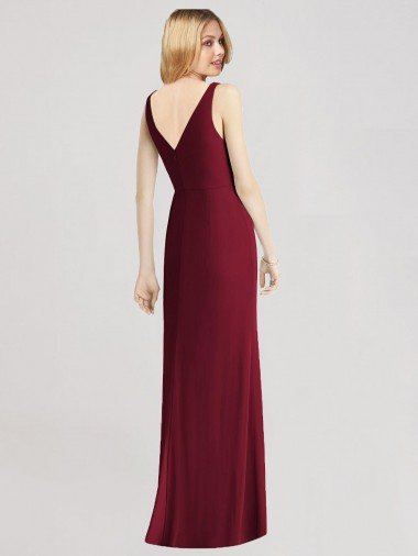 Affordable Sleeveless V-Back Long Trumpet Chiffon Bridesmaid Dress UK