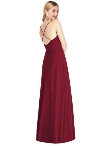 Affordable Criss Cross Back A-Line Chiffon Maxi Bridesmaid Dress UK