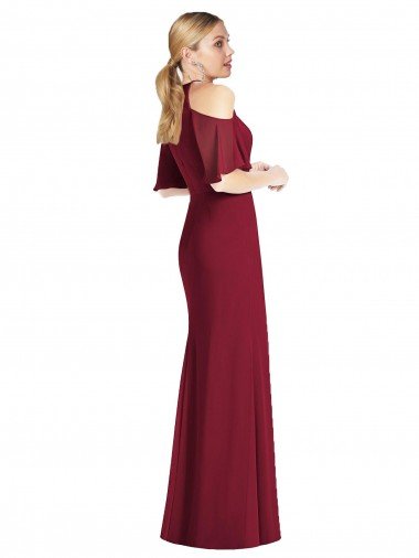 Affordable Ruffle Cold-Shoulder Mermaid Chiffon Maxi Bridesmaid Dress UK