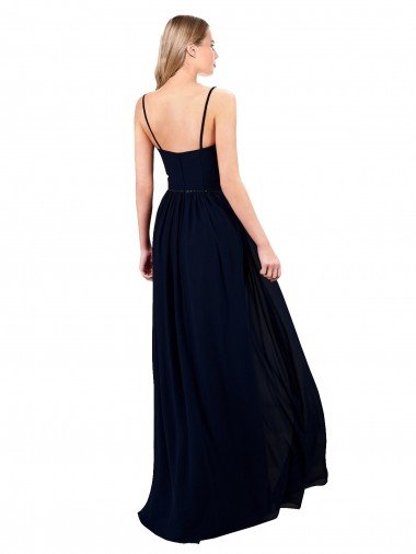 Affordable Draped A-Line Chiffon Formal Bridesmaid Dress with Spaghetti Straps and High Slit UK