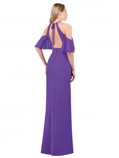 Affordable Slim A-Line Chiffon Bridesmaid Dress with Off The Shoulder Ruffle Sleeves UK